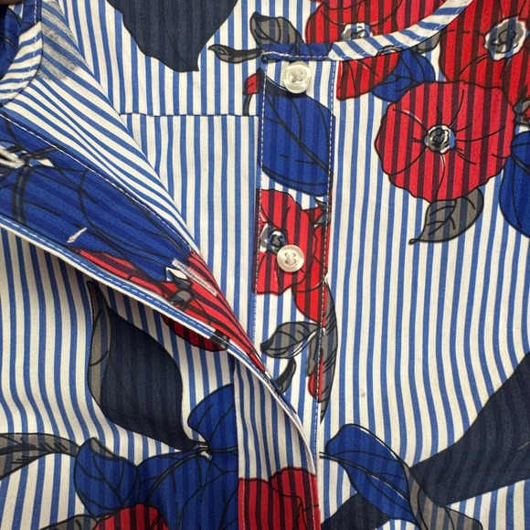 Brooks Brothers 1818 Womens Floral Striped Cotton Shirt Dress Blue Red White 8 - Picture 6 of 11